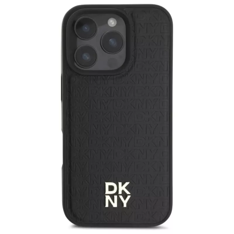 DKNY DKHMP16XPSHRPSK kova kotelo Apple iPhone 16 Pro Max 6,9 tuuman näytölle musta toistuva kuvio Stack Logo MagSafe