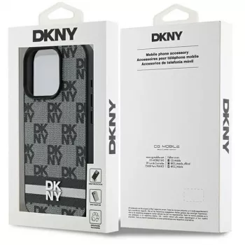 DKNY DKHCP16LPCPTSSK kova kotelo Apple iPhone 16 Pro 6,3 tuuman näytölle musta ruutukuvio ja painetut raidat