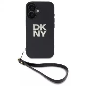 DKNY DKHCP16SPBSWSK kova kotelo Apple iPhone 16 6,1 tuuman näytölle musta käsilenkillä