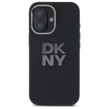 DKNY DKHCP16SSMCBSK iPhone 16 6.1 kova kotelo Liquid Silicone Metal Logo musta