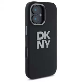 DKNY DKHCP16SSMCBSK iPhone 16 6.1 kova kotelo Liquid Silicone Metal Logo musta