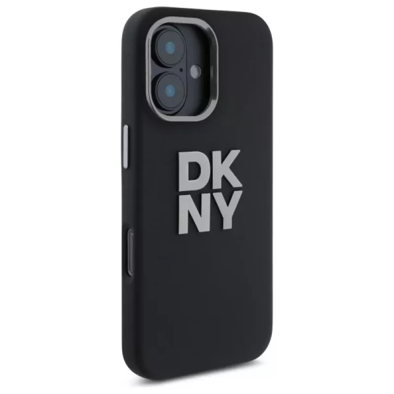 DKNY DKHCP16SSMCBSK iPhone 16 6.1 kova kotelo Liquid Silicone Metal Logo musta