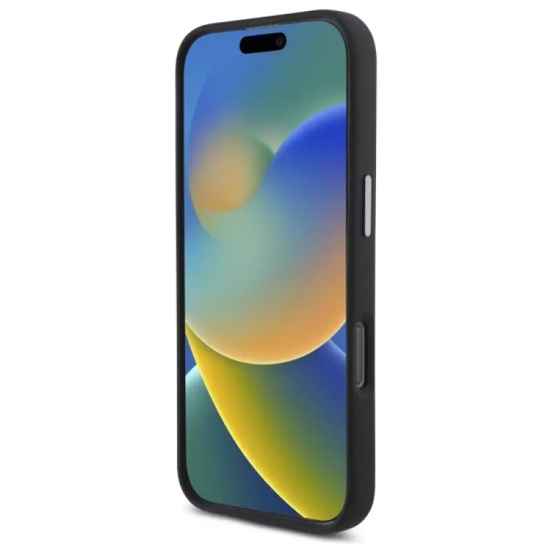 DKNY DKHCP16SSMCBSK iPhone 16 6.1 kova kotelo Liquid Silicone Metal Logo musta