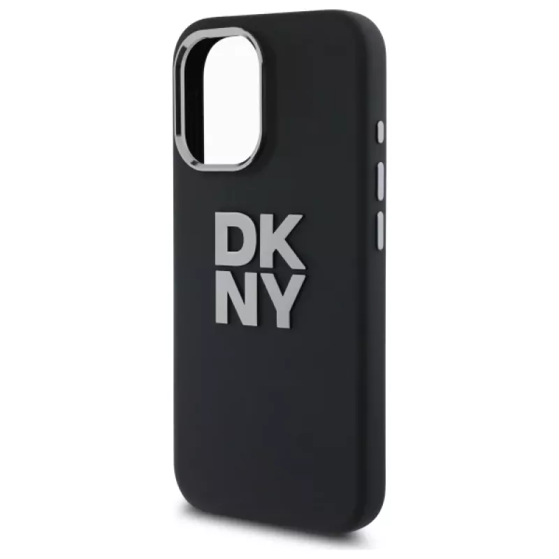 DKNY DKHCP16SSMCBSK iPhone 16 6.1 kova kotelo Liquid Silicone Metal Logo musta