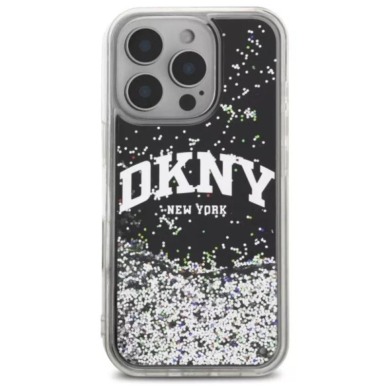 DKNY DKHCP16LLBNAEK iPhone 16 Pro 6,3 tuuman näyttö musta kova kotelo Liquid Glitter Arch Logo