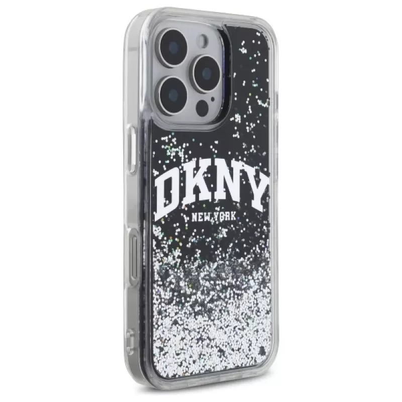 DKNY DKHCP16LLBNAEK iPhone 16 Pro 6,3 tuuman näyttö musta kova kotelo Liquid Glitter Arch Logo