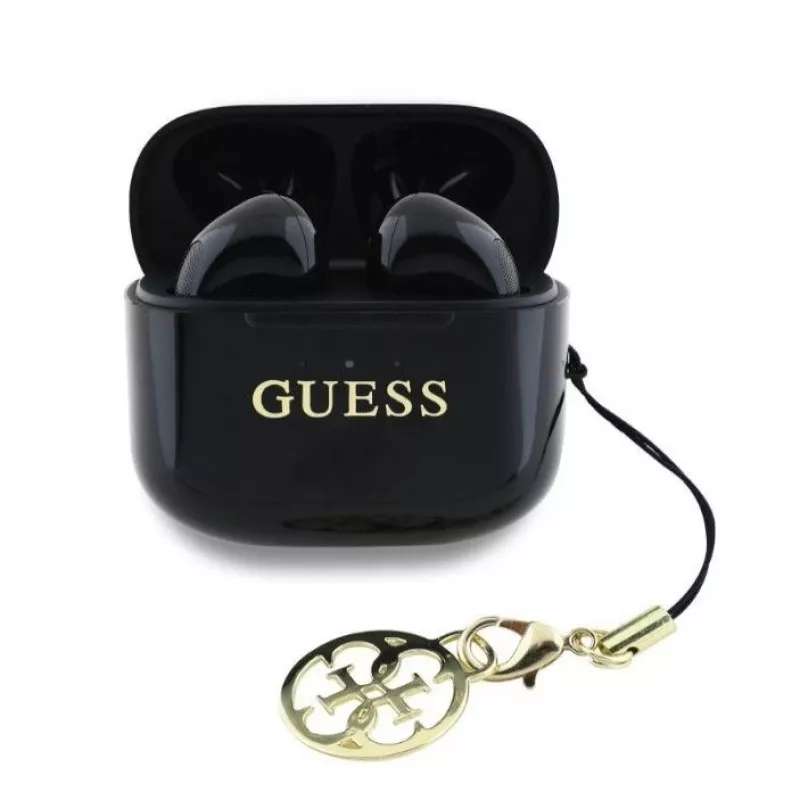 Guess Glossy Effect Printed Classic Logo & Charm TWS Bluetooth -nappikuulokkeet latauskotelolla (musta)