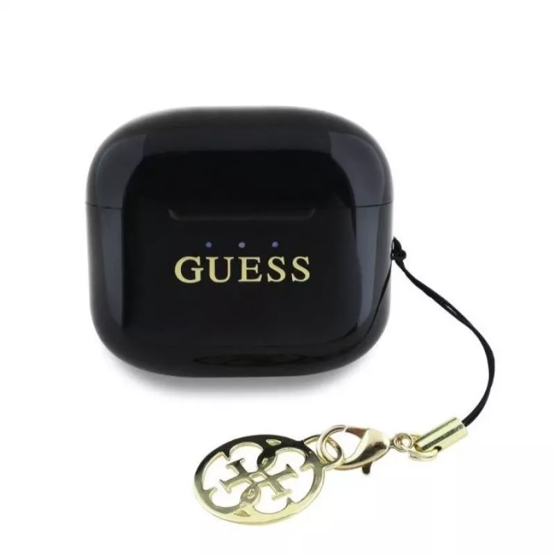 Guess Glossy Effect Printed Classic Logo & Charm TWS Bluetooth -nappikuulokkeet latauskotelolla (musta)