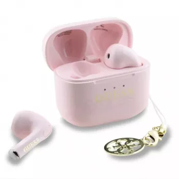 Guess Glossy Effect Printed Classic Logo & Charm TWS -nappikuulokkeet pinkki