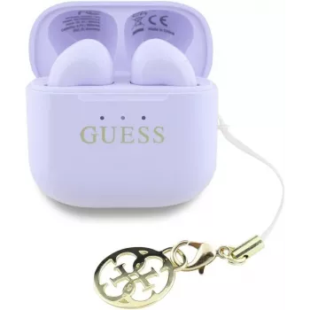 Guess Glossy Effect Printed Classic Logo & Charm TWS -nappikuulokkeet laventeli