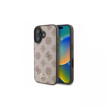 Guess Peony Script MagSafe -kotelo iPhone 16 (ruskea)
