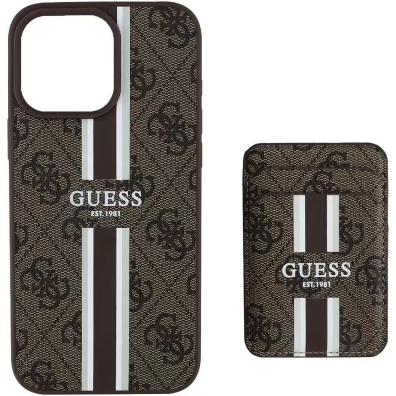 Guess 4G Stripes -lompakkokotelo MagSafe iPhone 16 Pro Max ruskea