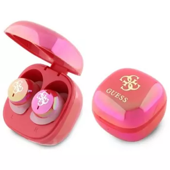 Guess 4G Printed Logo True Wireless -nappikuulokkeet latauskotelolla - fuksia irisoiva