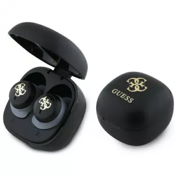 Guess GUTWSJ144ESK True Wireless Stereo Bluetooth -nappikuulokkeet latauskotelolla, musta irisoiva 4G Printed Logo