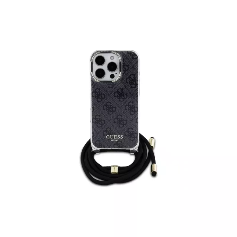 Guess GUHCP16LHC4SEK iPhone 16 Pro -kovakuori Crossbody Cord 4G Print musta