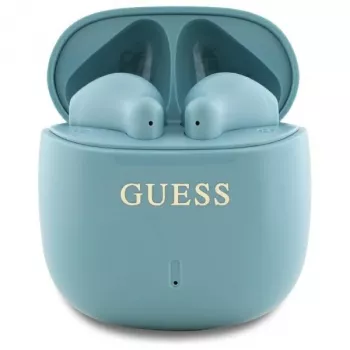 Guess Printed Classic Logo TWS Bluetooth -nappikuulokkeet latauskotelolla (turkoosi)