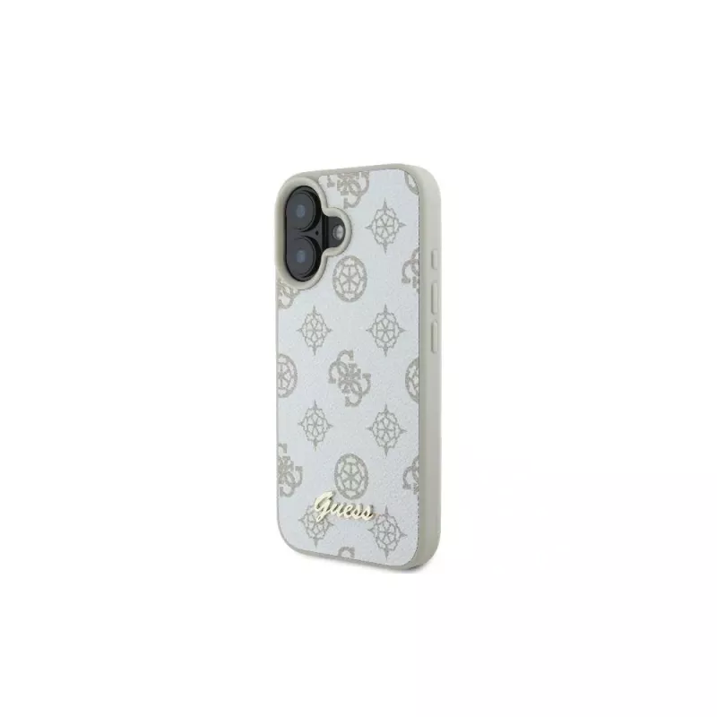 Guess GUHMP16SPGPYSH iPhone 16 6,1 tuuman näytölle valkoinen kovakuori Peony Script Logo MagSafe