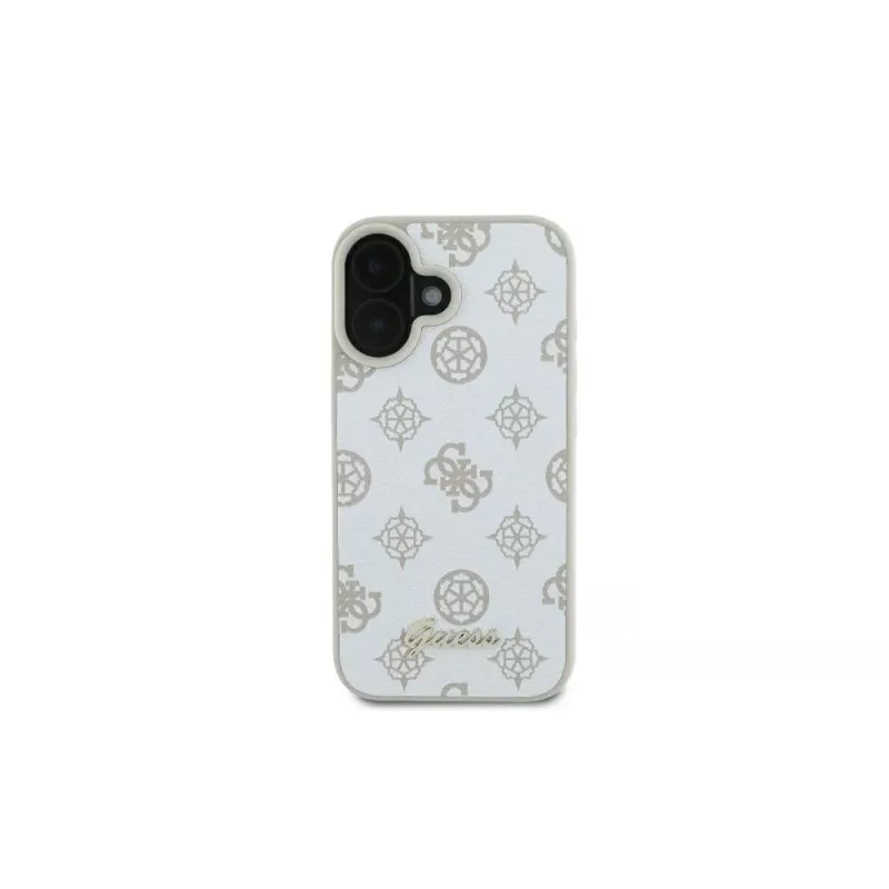 Guess GUHMP16SPGPYSH iPhone 16 6,1 tuuman näytölle valkoinen kovakuori Peony Script Logo MagSafe