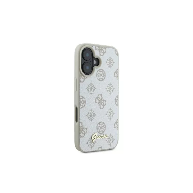 Guess GUHMP16SPGPYSH iPhone 16 6,1 tuuman näytölle valkoinen kovakuori Peony Script Logo MagSafe