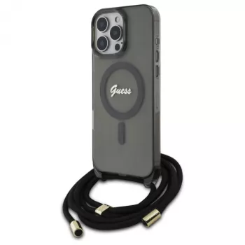 Guess GUHMP16LHCTSGNSK iPhone 16 Pro 6.3 -kovakuori Crossbody Cord Script MagSafe musta