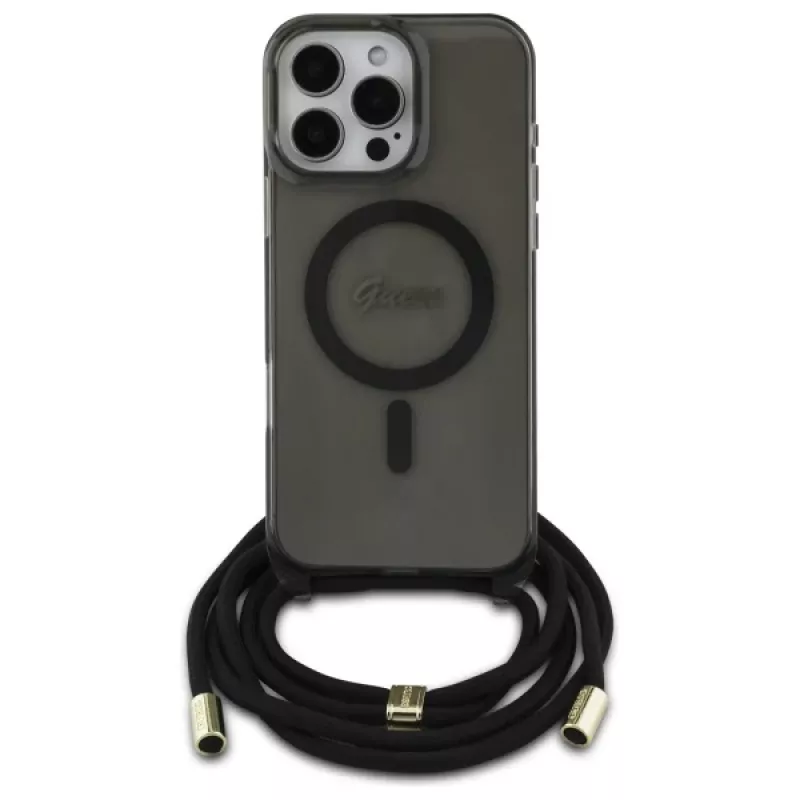 Guess GUHMP16LHCTSGNSK iPhone 16 Pro 6.3 -kovakuori Crossbody Cord Script MagSafe musta
