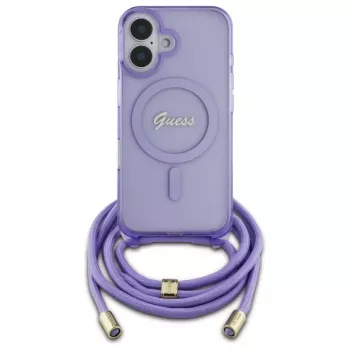 Guess GUHMP16SHCTSGNSU iPhone 16 6,1 tuuman näytölle violetti kovakuori Crossbody Cord Script MagSafe