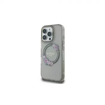 Guess GUHMP16LHFWFCK iPhone 16 Pro -kovakuori IML Flowers Wreath MagSafe musta