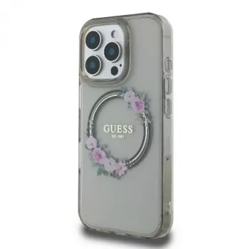 Guess GUHMP16XHFWFCK iPhone 16 Pro Max 6.9 musta kovakuori IML Flowers Wreath MagSafe
