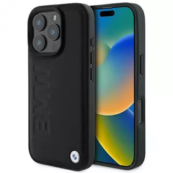 BMW Hot Stamp Leather -kovakuori iPhone 16 Pro 6,3 tuuman näytölle musta
