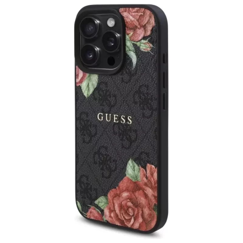 Guess GUHMP16XP4ROPEMCK iPhone 16 Pro Max 6,9 tuuman näytölle musta kovakuori 4G Flowers Print MagSafe
