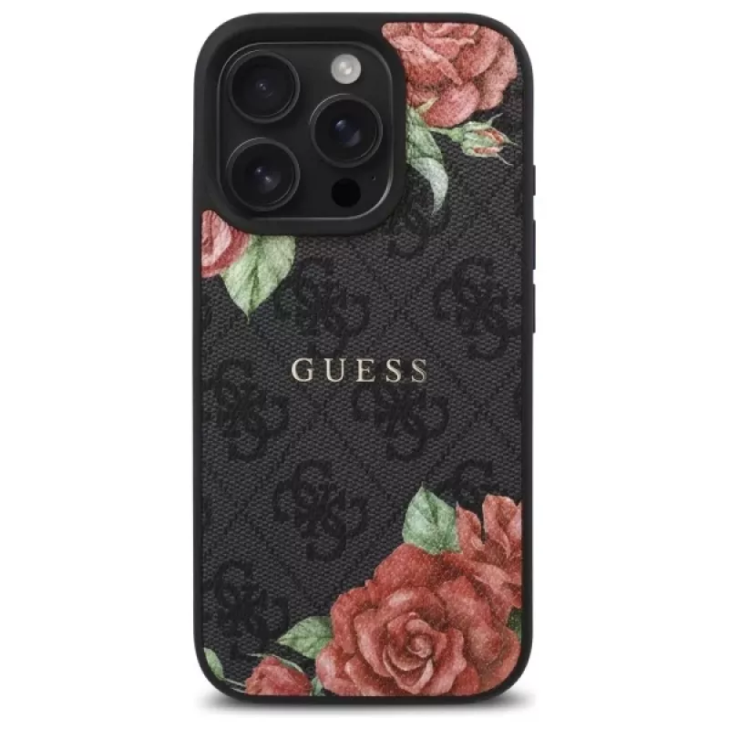 Guess GUHMP16XP4ROPEMCK iPhone 16 Pro Max 6,9 tuuman näytölle musta kovakuori 4G Flowers Print MagSafe