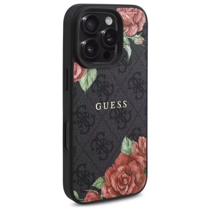 Guess GUHMP16XP4ROPEMCK iPhone 16 Pro Max 6,9 tuuman näytölle musta kovakuori 4G Flowers Print MagSafe