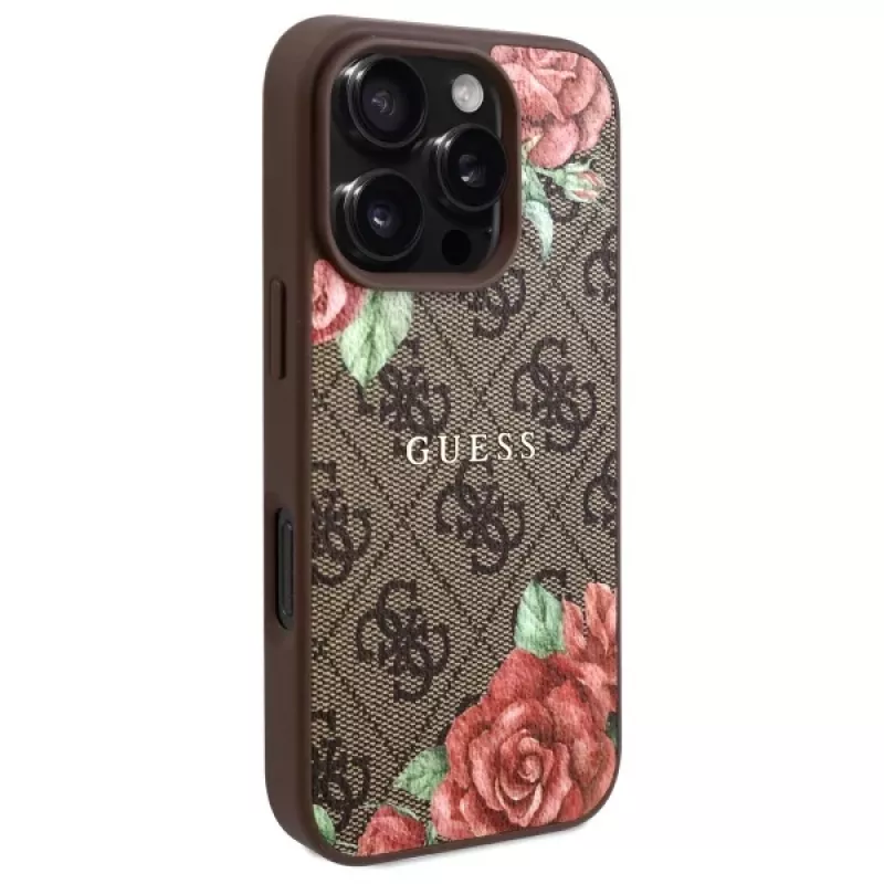 Guess GUHMP16LP4ROPEMCW iPhone 16 Pro -kovakuori 4G Flowers Print MagSafe ruskea