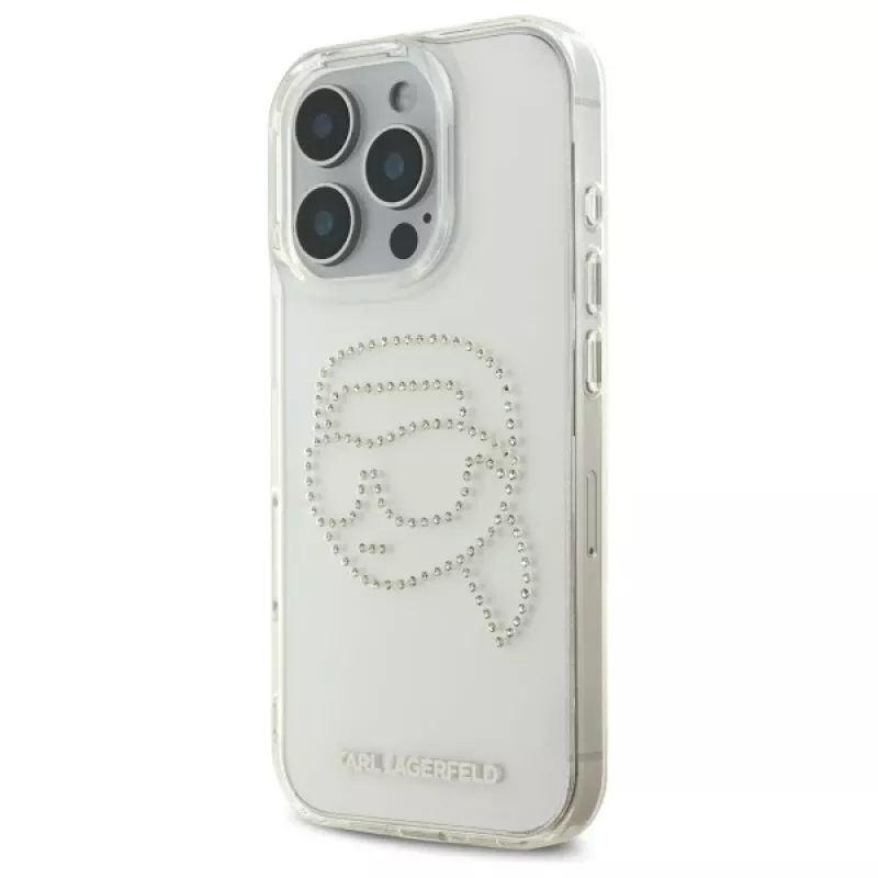 Karl Lagerfeld IML Rhinestones Karl Head takakuori iPhone 16 Pro Max (läpinäkyvä)