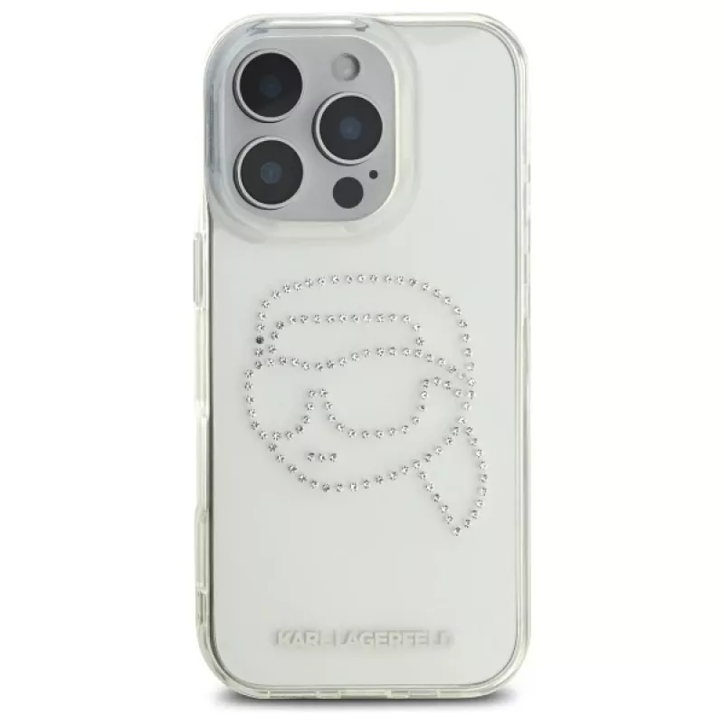 Karl Lagerfeld IML Rhinestones Karl Head takakuori iPhone 16 Pro Max (läpinäkyvä)