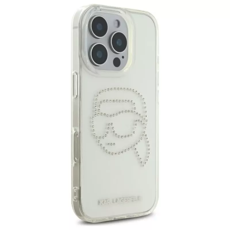 Karl Lagerfeld IML Rhinestones Karl Head takakuori iPhone 16 Pro Max (läpinäkyvä)