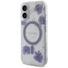 Guess Resin Flowers Glitter MagSafe kuori iPhone 16 violetti