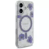Guess Resin Flowers Glitter MagSafe kuori iPhone 16 violetti