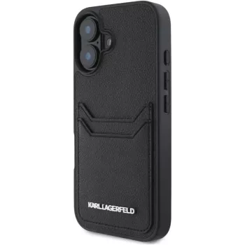 Karl Lagerfeld HC Grained PU Card Slot Metal Elongated Case iPhone 16, musta