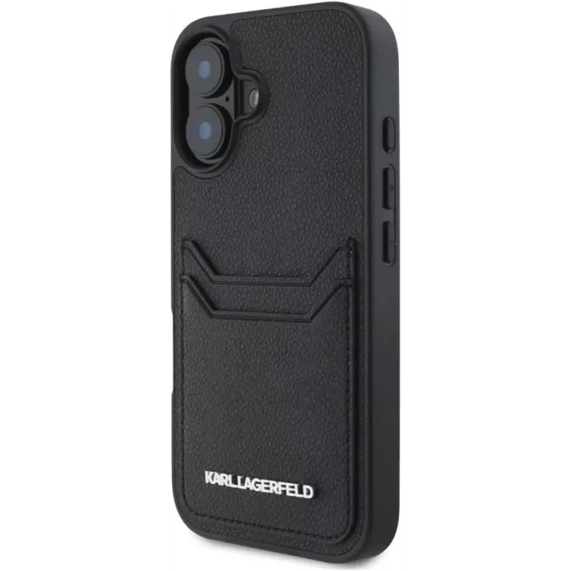 Karl Lagerfeld HC Grained PU Card Slot Metal Elongated Case iPhone 16, musta