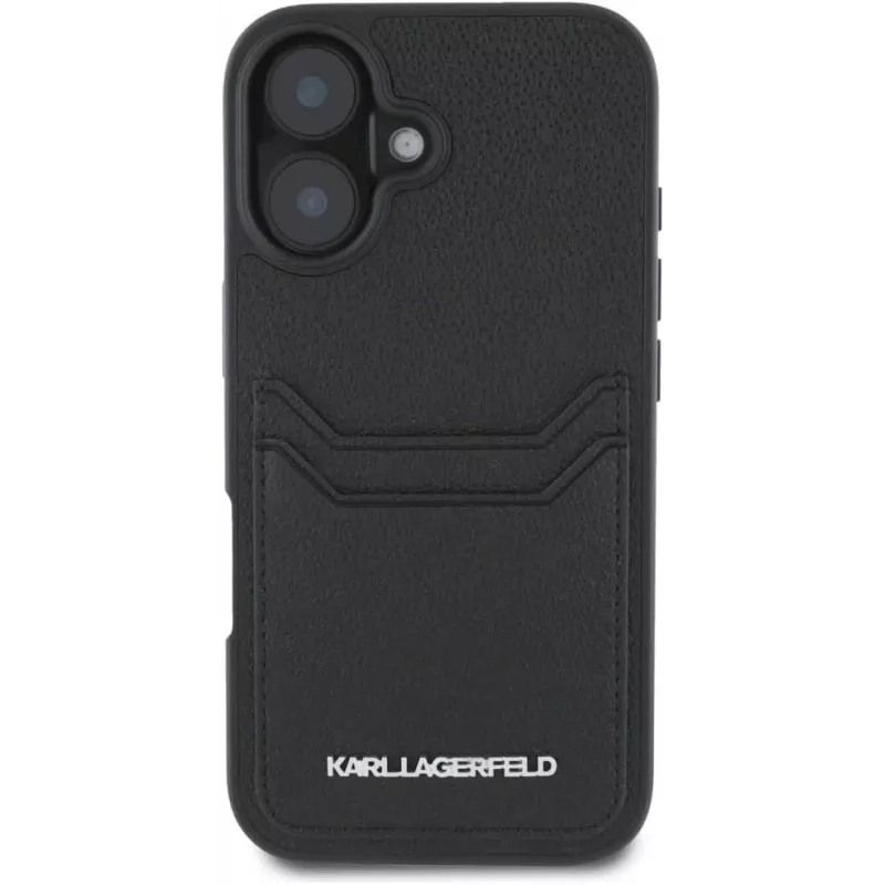 Karl Lagerfeld HC Grained PU Card Slot Metal Elongated Case iPhone 16, musta