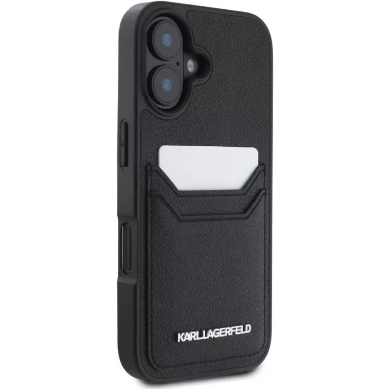 Karl Lagerfeld HC Grained PU Card Slot Metal Elongated Case iPhone 16, musta