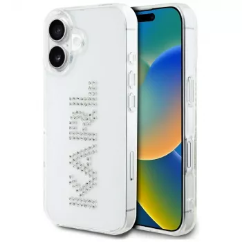 KARL LAGERFELD IML Rhinestones Logo takakuori Apple iPhone 16 - läpinäkyvä