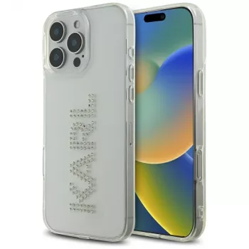 Karl Lagerfeld IML Rhinestones Logo Case iPhone 16 Pro, läpinäkyvä