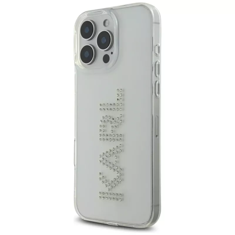 Karl Lagerfeld IML Rhinestones Logo Case iPhone 16 Pro, läpinäkyvä