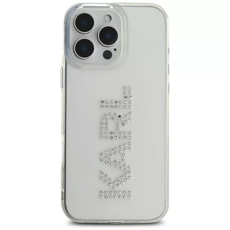 Karl Lagerfeld IML Rhinestones Logo Case iPhone 16 Pro, läpinäkyvä