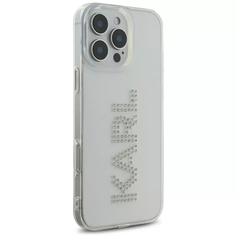 Karl Lagerfeld IML Rhinestones Logo Case iPhone 16 Pro, läpinäkyvä