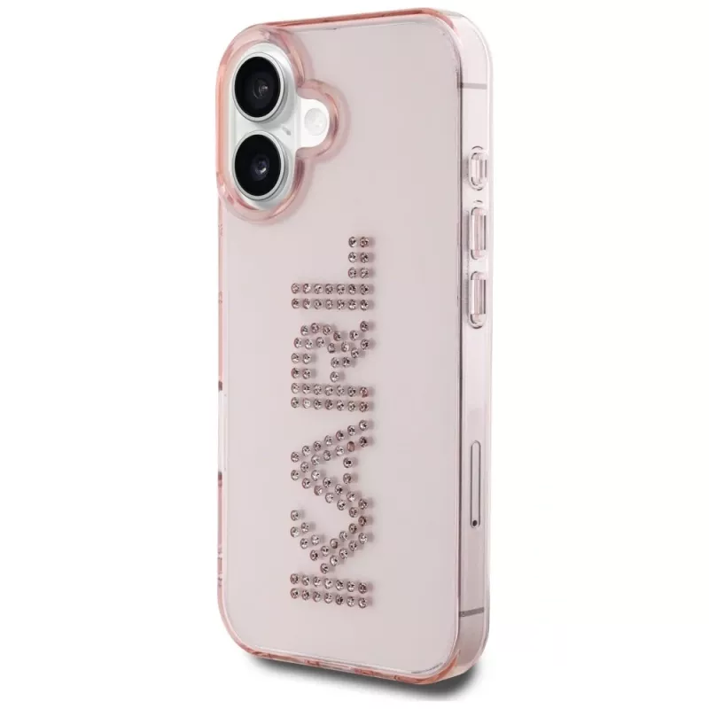 Karl Lagerfeld IML Rhinestones Logo takakuori iPhone 16, pinkki