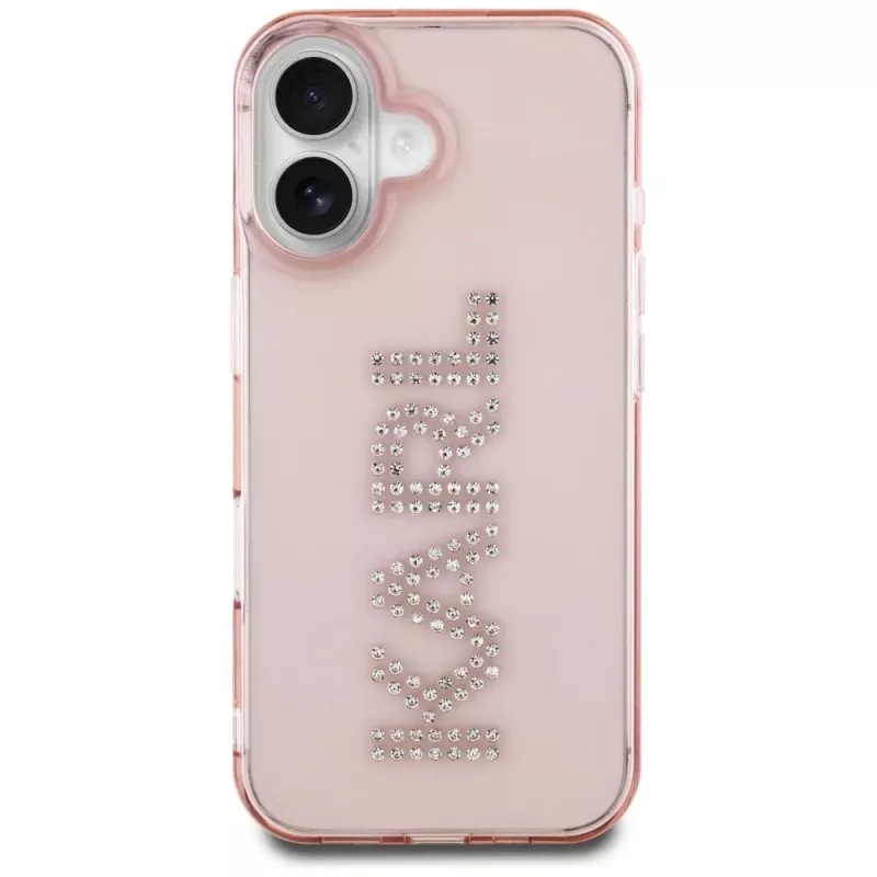 Karl Lagerfeld IML Rhinestones Logo takakuori iPhone 16, pinkki
