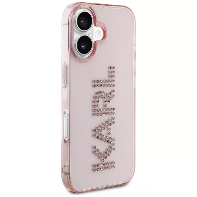 Karl Lagerfeld IML Rhinestones Logo takakuori iPhone 16, pinkki
